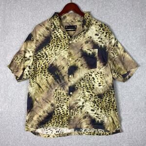 AllSaints Mens XL Haze Short Sleeve Shirt in Goldcoast Yellow All Over Print